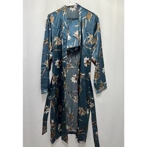 Men’s Pajama Satin Bathrobes Blue/Brown with Shorts Size Small